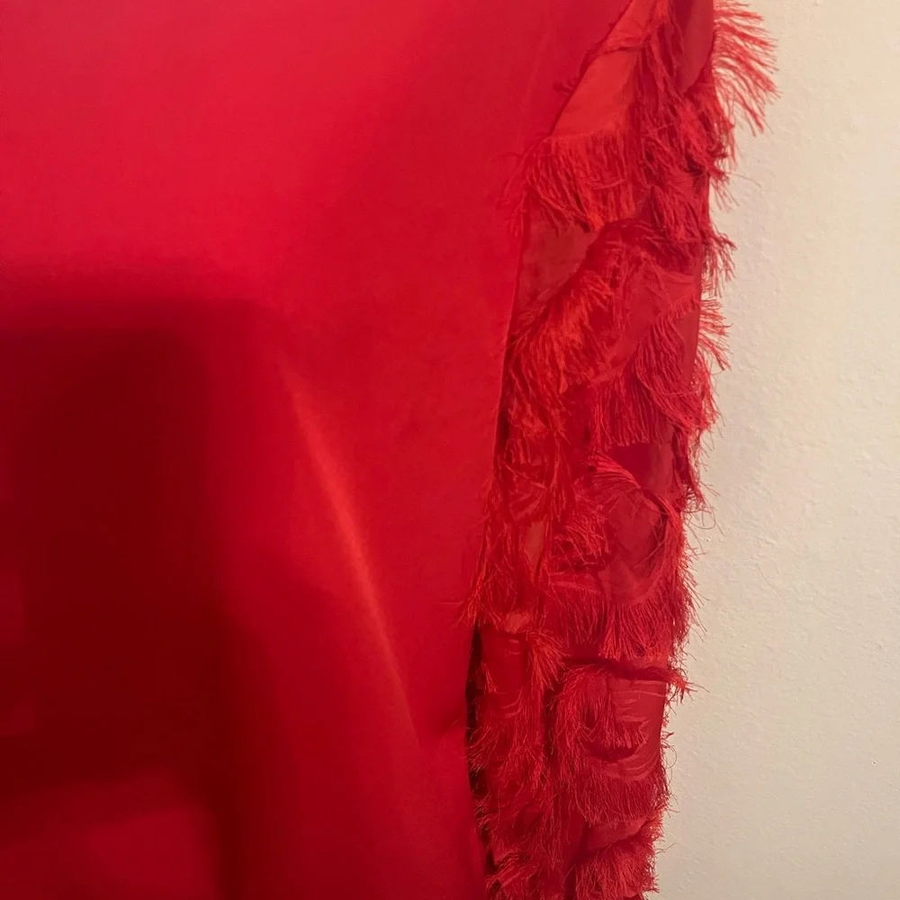 Never Been Worn-Red Fringed Sleeve Women's Top - Picture 5 of 5